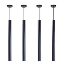 Kit 4 Pendente Tubo Preto 50cm Canopla 6cm