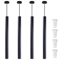 Kit 4 Pendente Tubo Preto 50cm Canopla 6cm LED Branco Quente