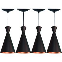 Kit 4 Pendentes Cone Estilo Tom Dixon Preto Fosco E Cobre