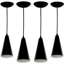 Kit 4 Pendentes Cone Lowcost Aluminio Decoracao Preto