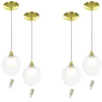 Kit 4 Pendentes Harmony Bolinha Dourado + Lampada G9 6000k