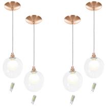 Kit 4 Pendentes Harmony Bolinha New Cobre + Lampada G9 6000k