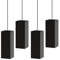 Kit 4 Pendentes Industrial Preto Quadrado Moderno U.ELG