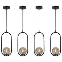 Kit 4 Pendentes Jabuticaba Luminária Preto globo Ambar inl79