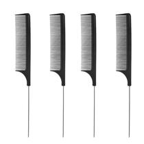 Kit 4 Pente Dentes Finos Com Cabo Metálico Separador de Mechas Profissional