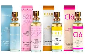 Kit 4 Perfumes 15ml - Elegance, 521 Vip, Chic - Amakha