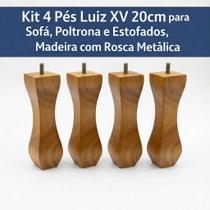 Kit 4 Pés Luiz XV 20cm para Sofá, Poltrona e Estofados Madeira com Rosca Metálica