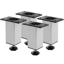 Kit 4 Pés Para Móveis 100mm De Alumínio Escovado Com Regulagem De Altura Proteção Mesa Sofá Bancada Puffs Cama Instalação Por Parafuso