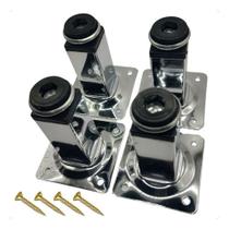 Kit 4 Pés Para Móveis Quadrado Com Regulagem 8cm Aço Cromado