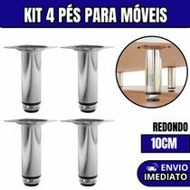 Kit 4 Pés Para Móveis Regulável Redondo Cromado Pezinho Base Para Móveis Cama Armário 10cm