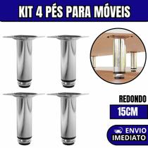 Kit 4 Pés Para Móveis Regulável Redondo Cromado Pezinho Base Para Móveis Cama Armário 10cm