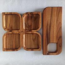 kit 4 Petisqueiras Folha e 1 Tábua de Servir em Madeira