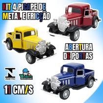 Kit 4 Picapes Antigas de Metal 11cm Fricção, Portas que Abrem, Sortidas e Detalhadas