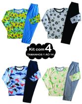 kit 4 Pijama 1 ao 14 Infantil Juvenil Menino Algodão Inverno