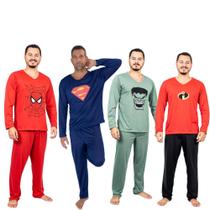 Kit 4 Pijamas Adultos Temáticos Longos Outono Inverno Super Herói