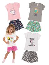 Kit 4 Pijamas Infantil Menina Verão em Meia Malha Estampado Kit 4 Pijamas Infantil Menina Verão em Meia Malha Estampado