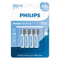 Kit 4 Pilha Alcalina Philips AAA 1,5V LR3 Alta durabilidade Blister Power Alkaline