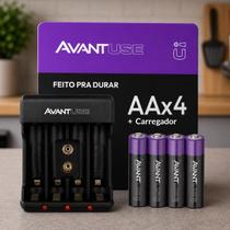 Kit 4 Pilhas AA Comum Recarregável 2700MAH + Carregador Rápido Bivolt 408261012-4-AA Avant Use Kit 4 Pilhas AA Comum Recarregável 2700MAH + Carregador Rápido Bivolt 408261012-4-AA Avant Use