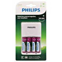 Kit 4 Pilhas AA Original Carregador Philips Bivolt P/ Xbox