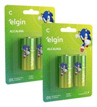 Kit 4 Pilhas Alcalina C Média Blister C/2 Unid Elgin