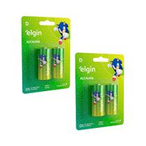 Kit 4 Pilhas D Grande Alcalina 2 Un D2 Elgin Kit 4 Pilhas D Grande Alcalina 2 Un D2 Elgin