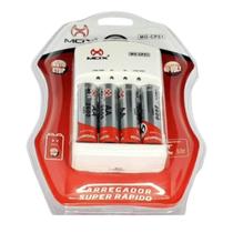 Kit 4 Pilhas Mox Recarregável Aa + Carregador Aa/aaa/9v Auto Stop