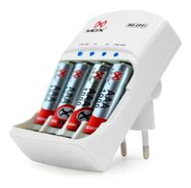 Kit 4 Pilhas Palito AAA 1000mAh + Carregador Bivolt AA e AAA com Indicador de Cargas - Mox