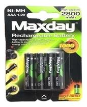 Kit 4 Pilhas Palito Recarregáveis AAA 1.2V Maxday 2800mAh
