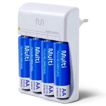 Kit 4 Pilhas Recarregáveis AA + Carregador de Pilhas Multilaser Cb054