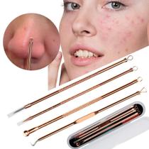 Kit 4 Pinças 2in1 Removedor Tira Cravo Espinha Extrator Inox Limpeza De Pele Salmão