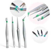 Kit 4 Pinças Antiestáticas de Precisão Aço Inox, Formatos Variados para Eletrônica e Solda