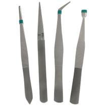 Kit 4 Pinças Inox Curva Fina Reta Eletrônica Ourives Profi