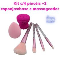 Kit 4 Pincéis Maquiagem Esponja Gota e Massageador esponja facial - Makeup Sponge