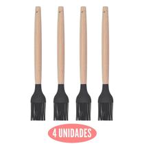 Kit 4 Pincel Culinário Silicone Preto Cabo Bambu Cheff