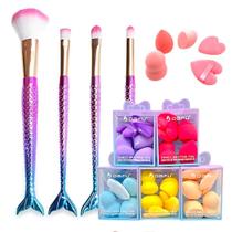 Kit 4 Pincel de maquiagem Cauda de Sereia kit esponjas makeup