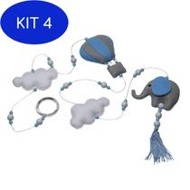 Kit 4 Pingente De Cortina Elefante Balão Azul Bebê Infantil