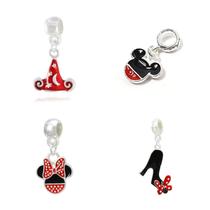 Kit 4 Pingentes Minnie banho Prata Pulseiras Berloques