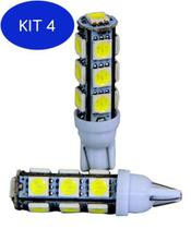 Kit 4 Pingo Lampada T10 Led 6000K 13 Pontas Super branca Par 12V