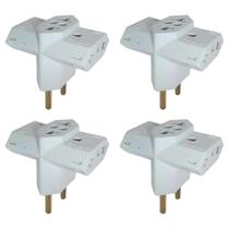 Kit 4 Pino Adaptador Benjamin 3 Saidas Branco 250V Seguro