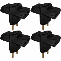 Kit 4 Pino Adaptador Benjamin 3 Saidas Preto 2x10A e 1x20A 250V para Uso Residencial