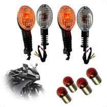 Kit 4 Piscas Seta com Lâmpada Dianteiro Traseiro Kawasaki Ninja 250 2008 2009 2010 2011 2012