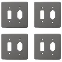Kit 4 Placa 4x4 Cinza 1 Tecla + 1 Tomada Silentoque 54394