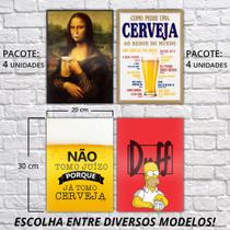 Kit 4 Placas boteco cerveja decorativas churrasco 20x30cm GRANDES PS amigos com fita dupla face