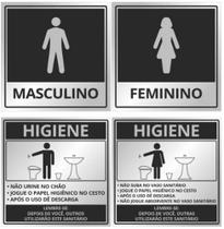 Kit 4 Placas de Indicação, Banheiros, Preta em Alumínio de 15x15cm Kit 4 Placas de Indicação, Banheiros, Preta em Alumínio de 15x15cm