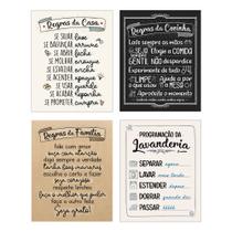Kit 4 Placas Decorativas 20x25 Regras da Cozinha, Lavanderia, Família e Casa