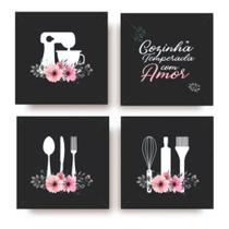Kit 4 Placas decorativas 25x25 cm - Cozinha temperada com amor
