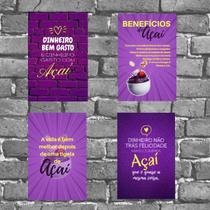 Kit 4 Placas Decorativas Benefícios Do Açaí 18x27cm Kit 4 Placas Decorativas Benefícios Do Açaí 18x27cm