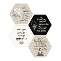 Kit 4 Placas Decorativas Hexágonos 25x22 Frases Motivacionais Você Escolhe