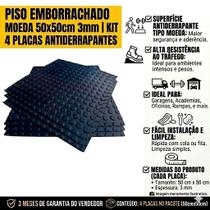 Kit 4 Placas Piso Pastilhado Tipo Moeda 50x50cm Borracha Academia Garagem Escada