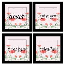 Kit 4 Placas Quadros Decorativos para Sala Cozinha Quarto Frases Café Motivação Cidades Fé 20x20cm